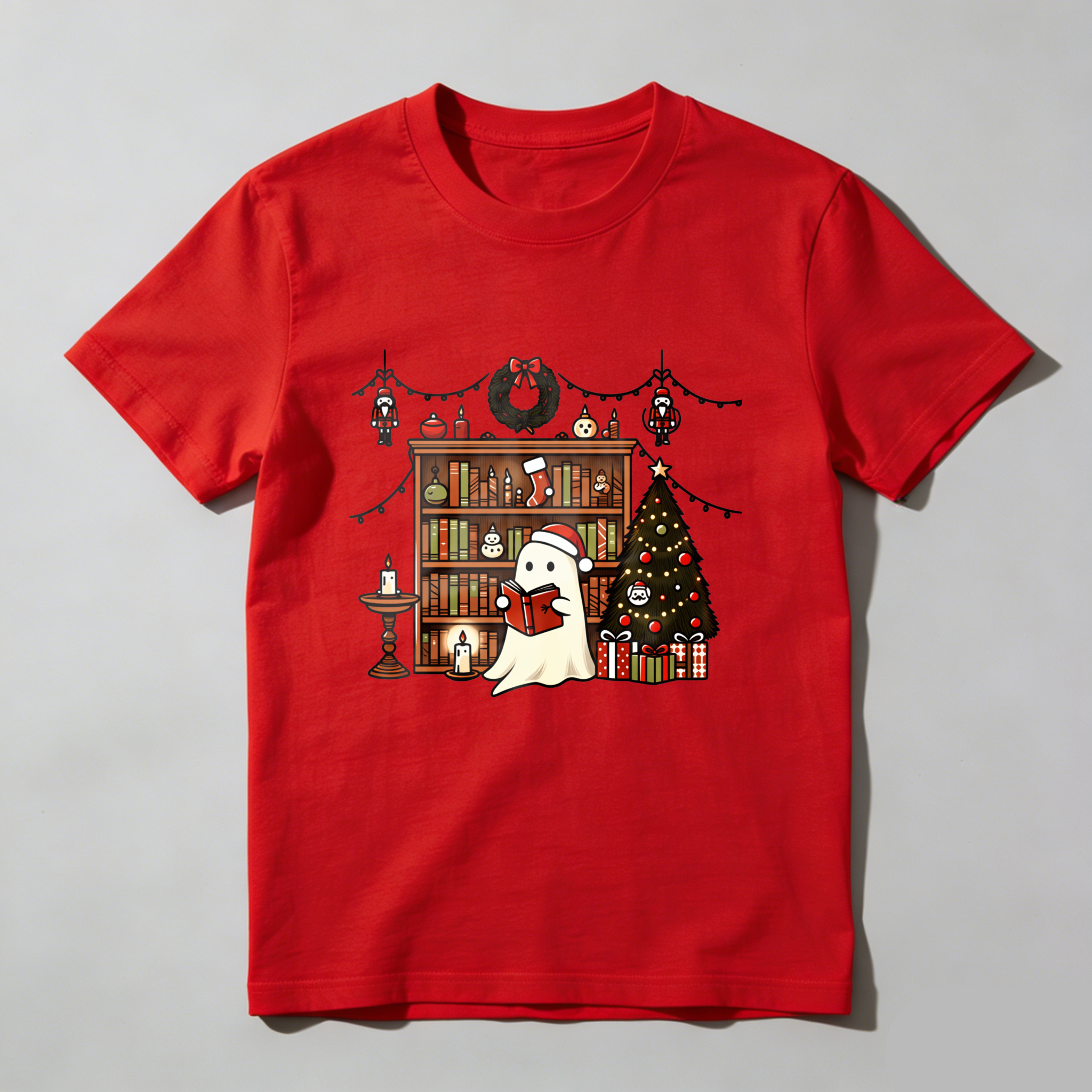Wardrobecart Ghost Reading Book Christmas Tree Shelf Decorations Tshirt