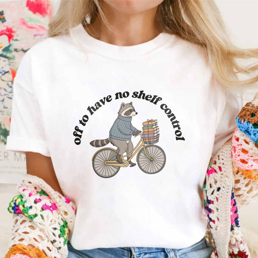 Wardrobecart Raccoon Riding Bicycle With Books And Text Off To Have No Shelf Control Unisex Classic T-shirt