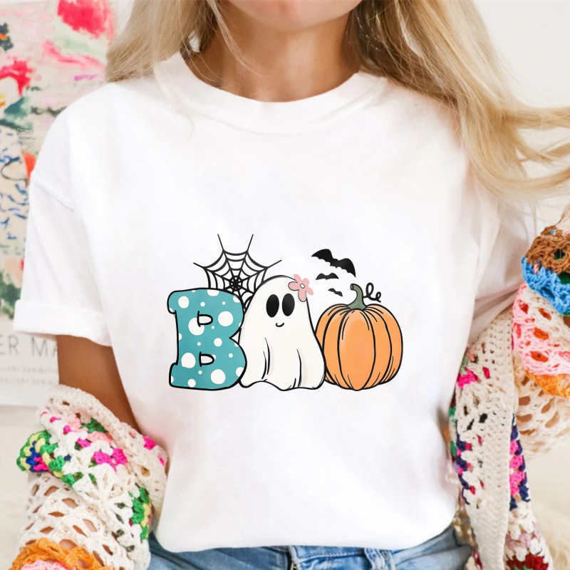 Boo Ghost Pumpkin Spider Web Halloween Unisex Classic T-shirt