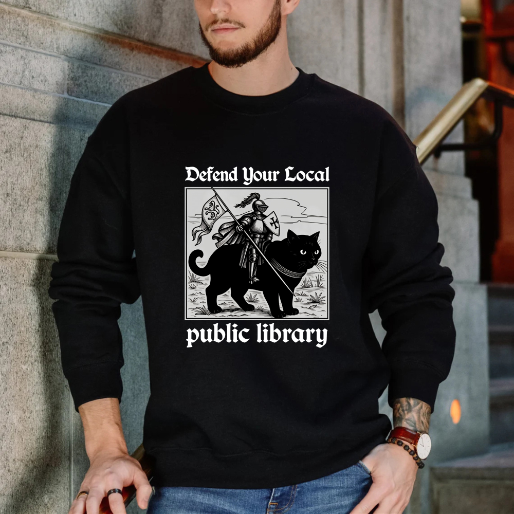 Wardrobecart Knight Cat With Flag And Shield Public Library Unisex Classic Sweatshirt