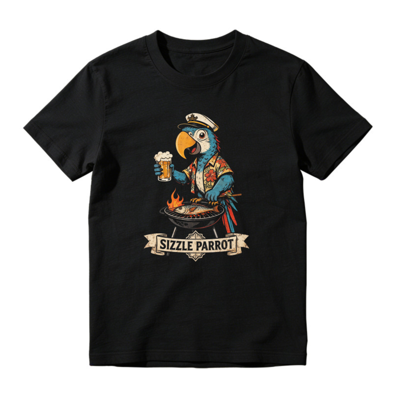 Sizzle Parrot Pirate Bird Grilling Beer Graphic Unisex Classic T-shirt