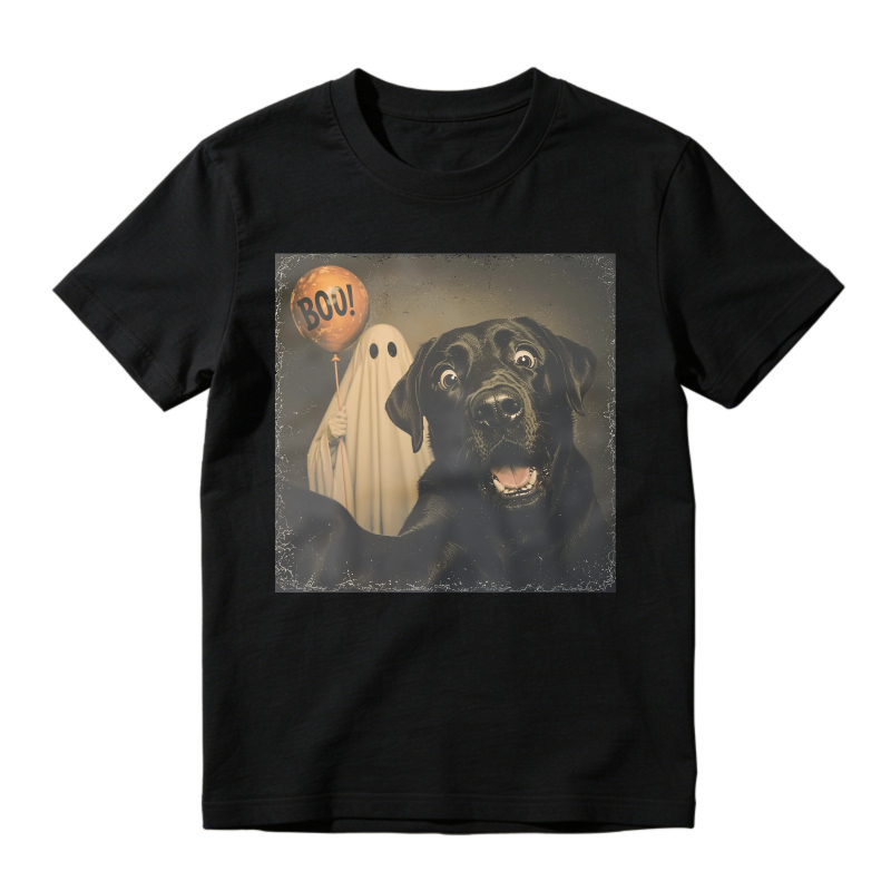 Halloween Black Lab Dog And Ghost With Boo Balloon Funny Scared Pet, Unisex Classic T-shirt