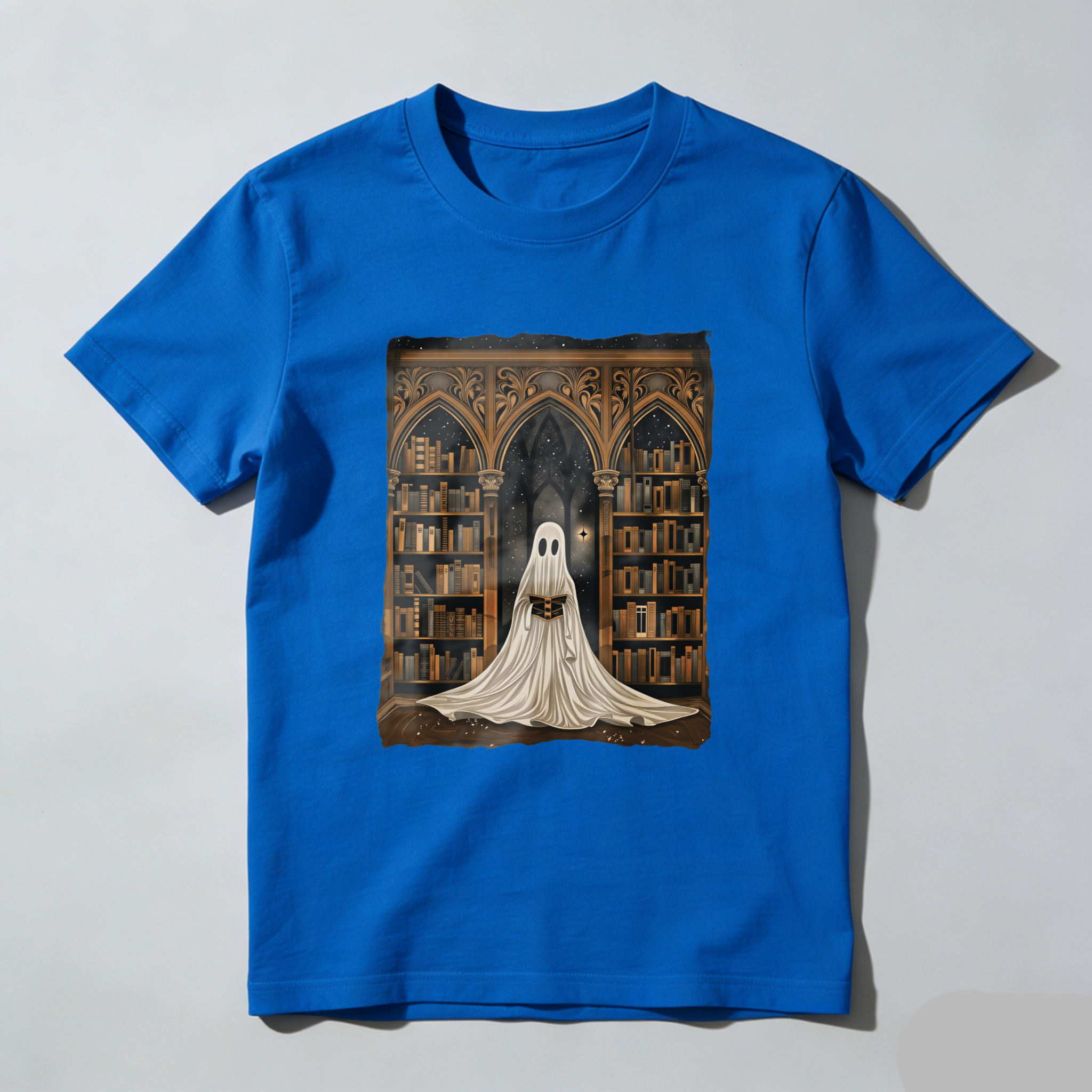 Wardrobecart Ghost In Library With Books And Stars Tshirt