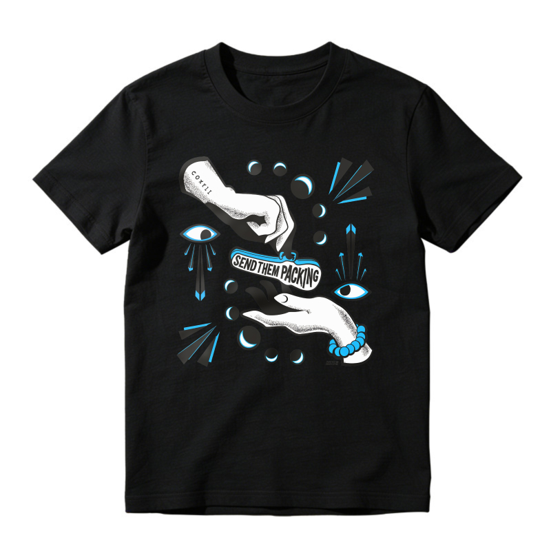 Surreal Hands Eyes And Moon Phases Graphic, Send Them Packing Quote Art, Unisex Classic T-shirt