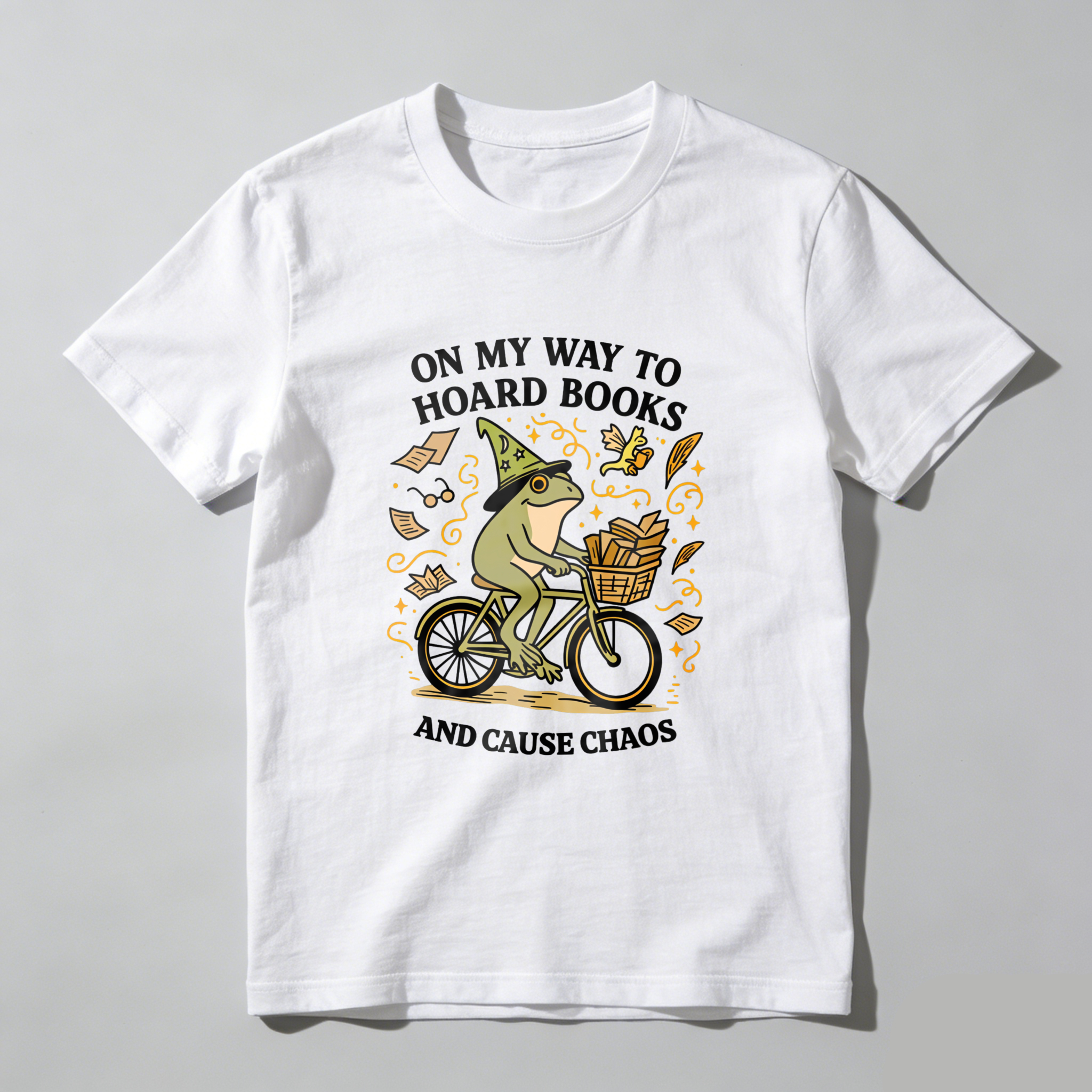 Wardrobecart Frog Riding Bike With Books And Hat Tshirt