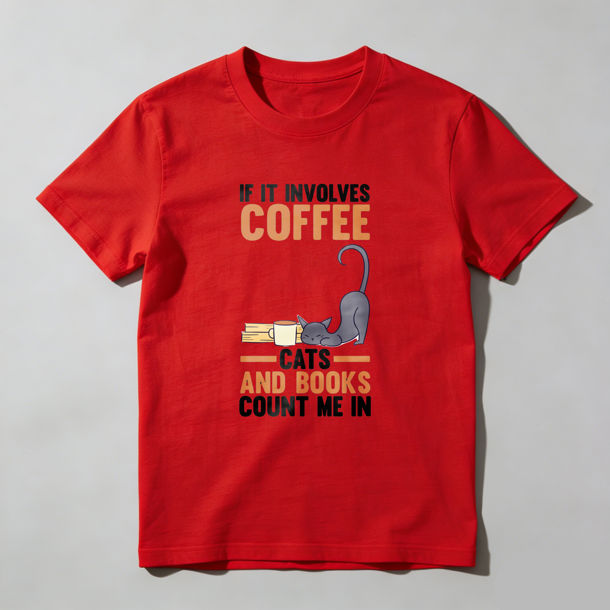 Wardrobecart Coffee And Books Cat Design Tshirt