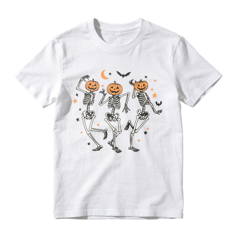 Halloween Dancing Skeletons With Pumpkin Heads And Bats, Unisex Classic T-shirt