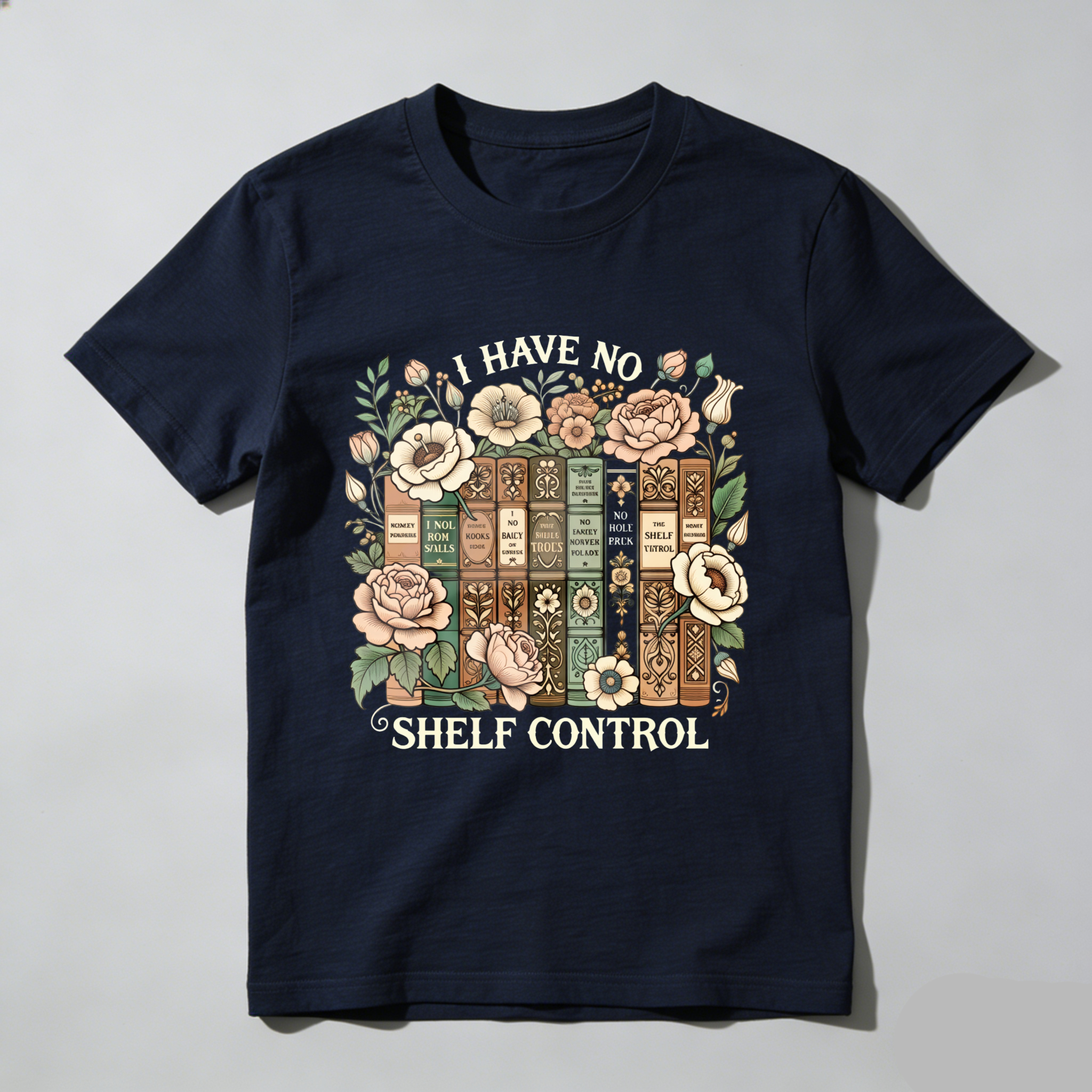 Wardrobecart Floral Bookshelf Design With Vintage Books And Roses Unisex Classic T-shirt