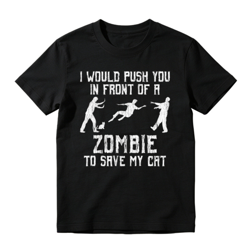 I Would Push You In Front Of A Zombie To Save My Cat Funny Graphic T-shirt