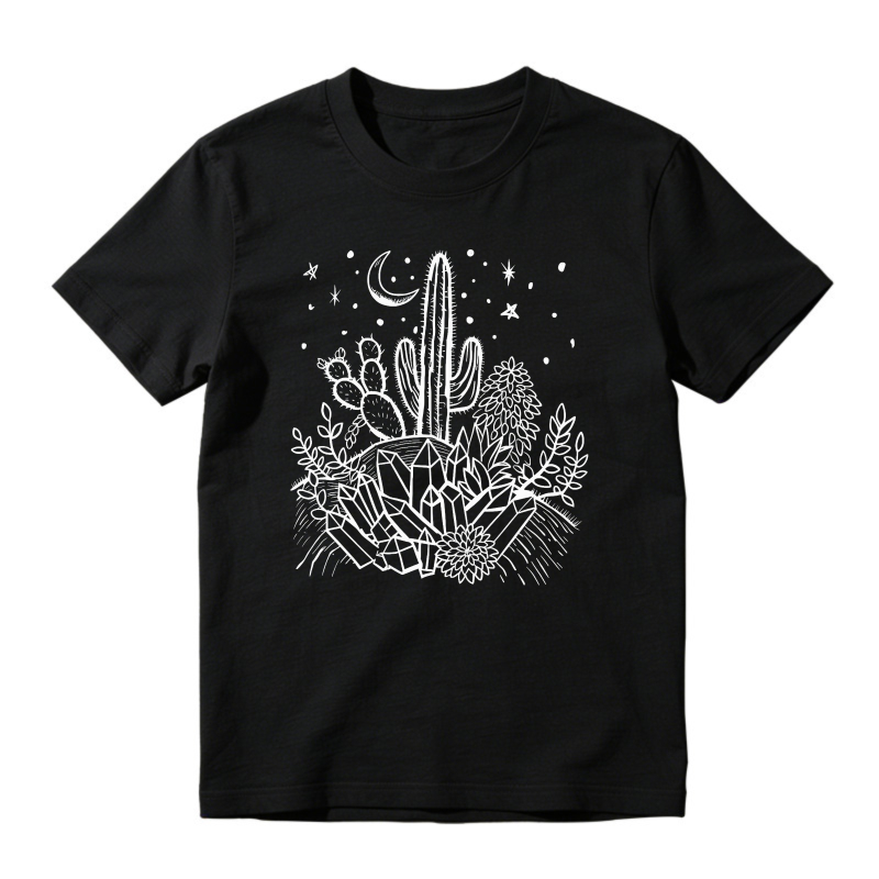 Desert Cactus And Crystal Geode Under Moon And Stars, Unisex Classic T-shirt