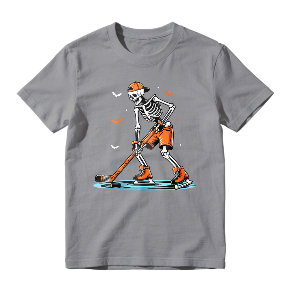 Skeleton Hockey Player With Orange Helmet And Stick Unisex Classic T-shirt