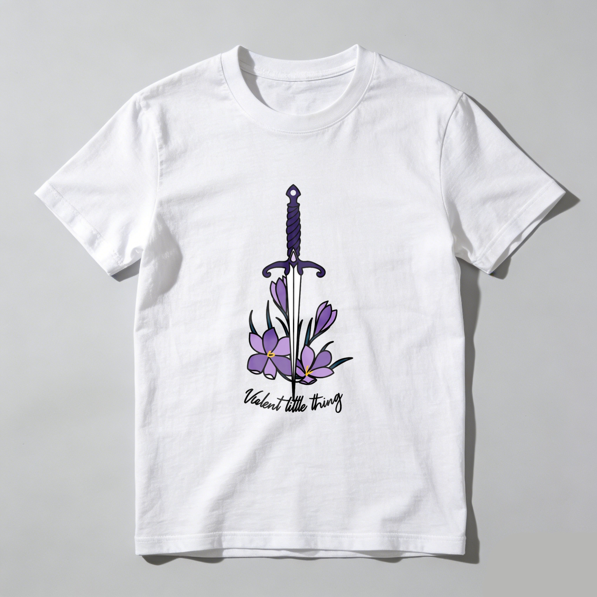 Wardrobecart Sword With Purple Flowers And Text Tshirt
