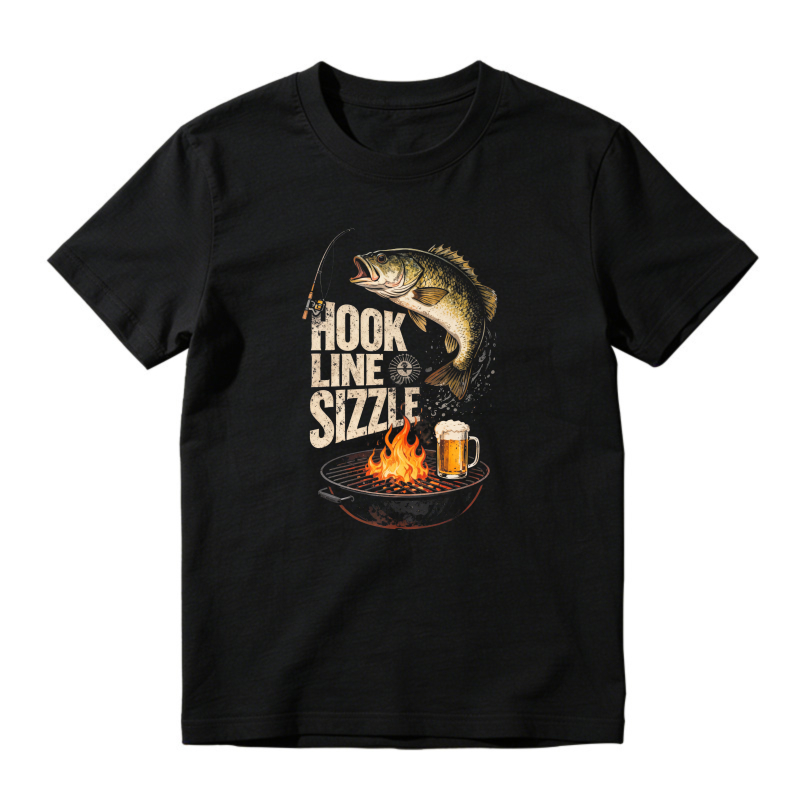 Hook Line Sizzle Fishing Fish Grill Beer Graphic Unisex Classic T-shirt