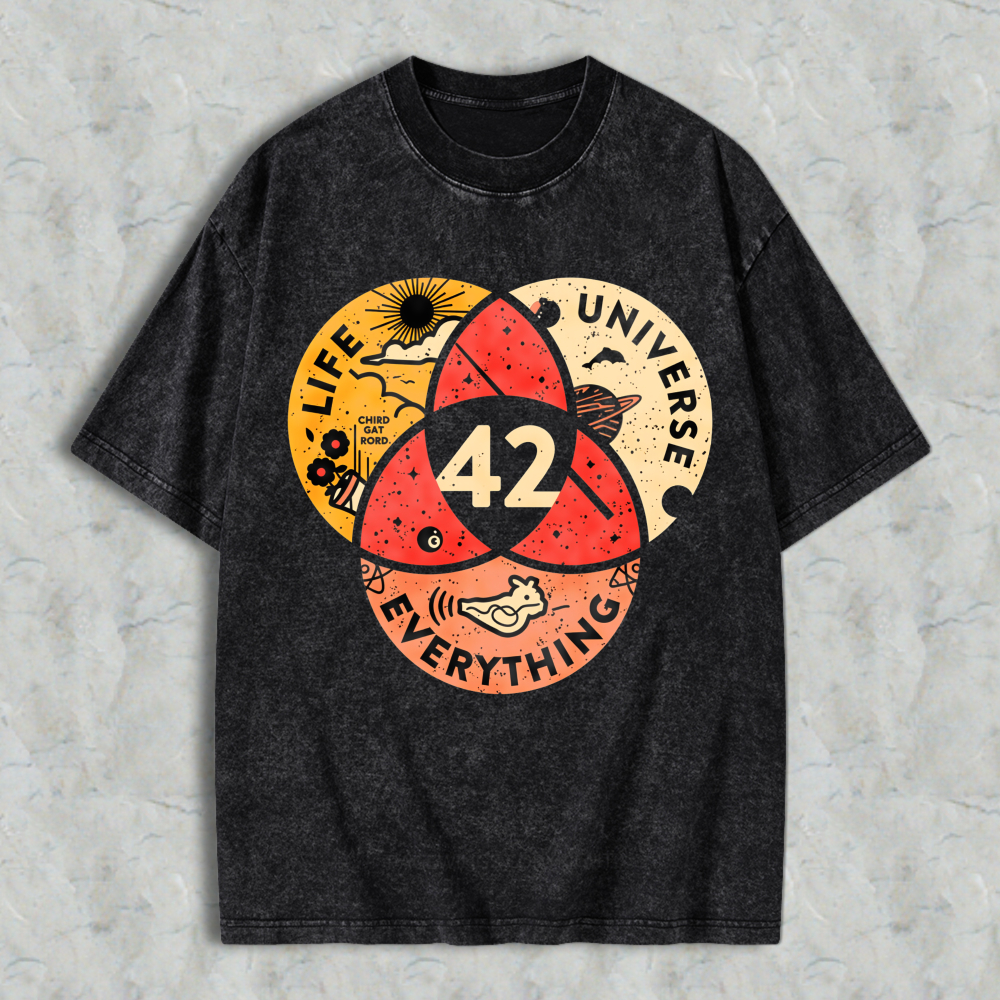 Wardrobecart Venn Diagram Life Universe Everything 42 Unisex Washed T-shirt