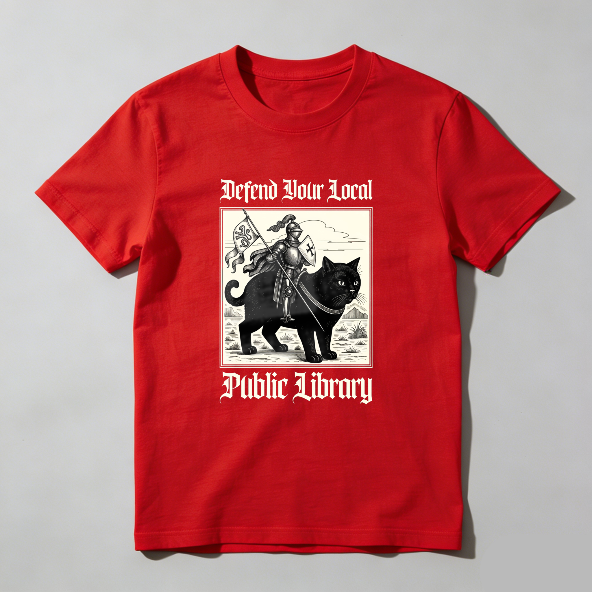 Wardrobecart Defend Your Local Public Library Cat Knight Tshirt