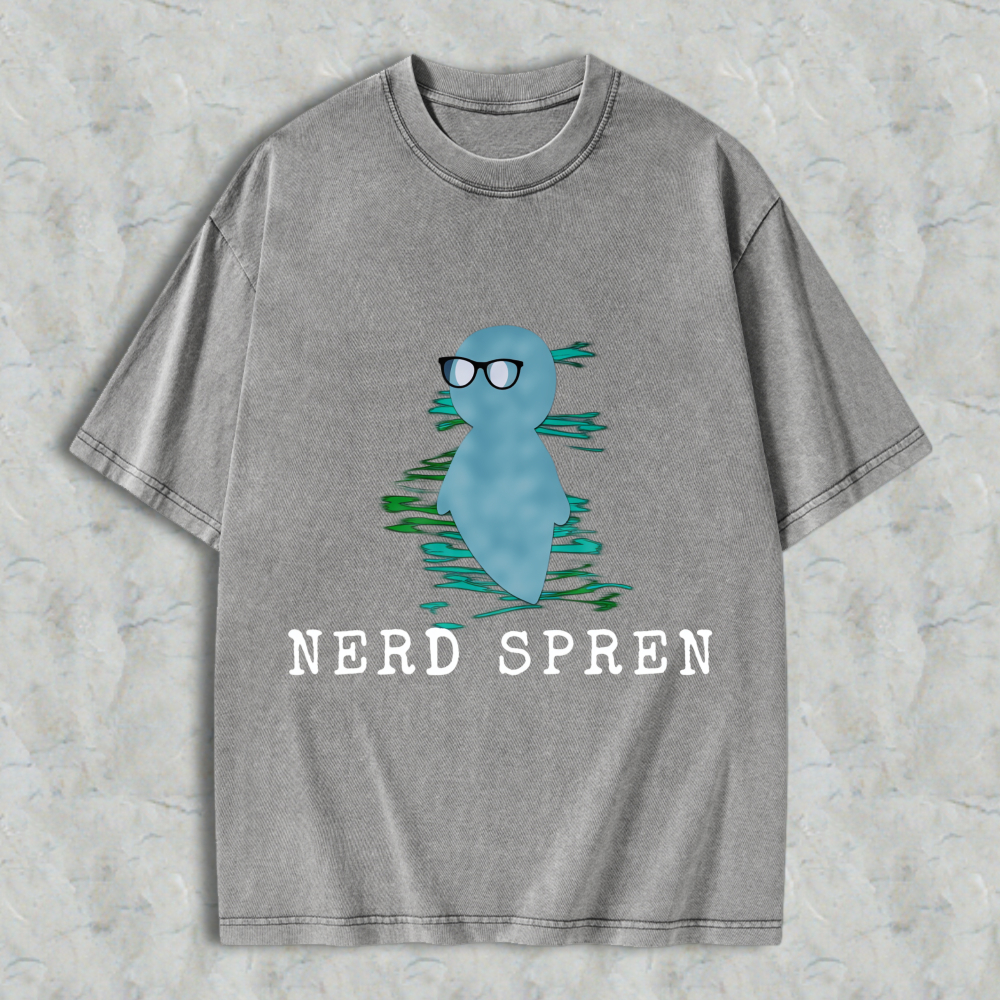 Wardrobecart Nerd Spren Character With Glasses And Water Ripple Effect Unisex Washed T-shirt