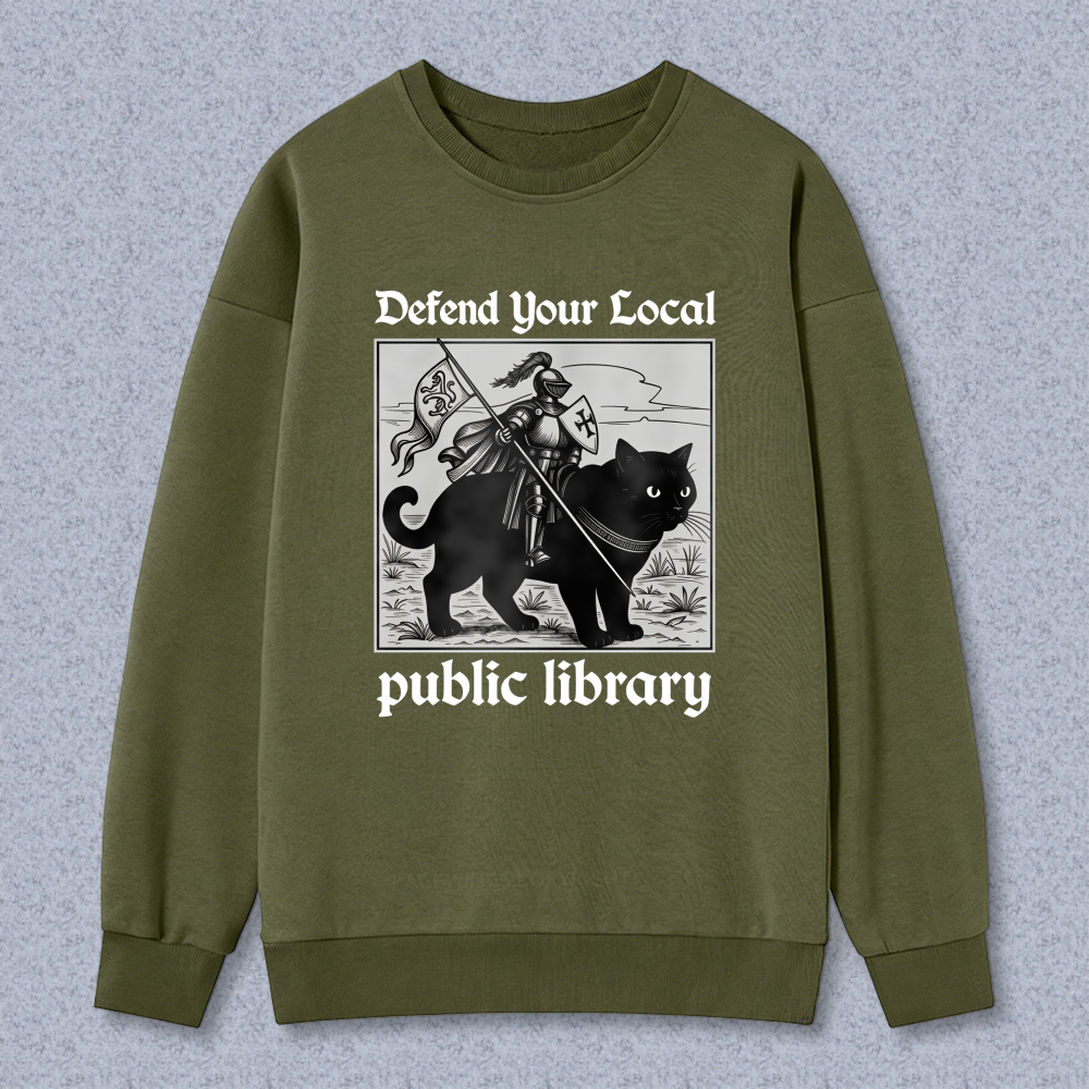 Wardrobecart Knight Cat With Flag And Shield Public Library Unisex Classic Sweatshirt