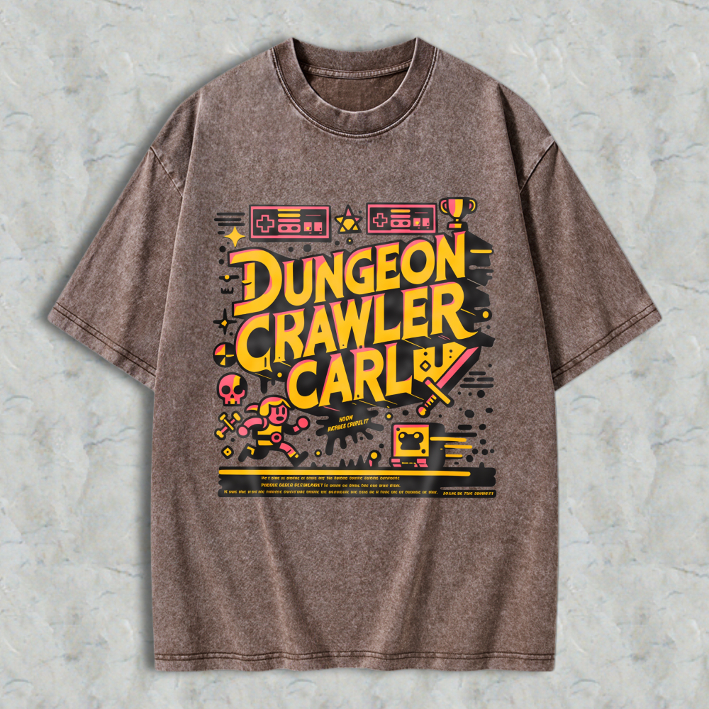 Wardrobecart Dungeon Crawler Carl Pixel Art Gaming Theme Unisex Washed T-shirt