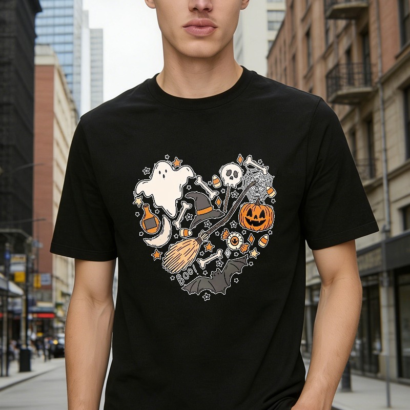 Halloween Heart Shaped Ghost Pumpkin Witch Hat Broomstick Skeleton Candy Unisex Classic T-shirt