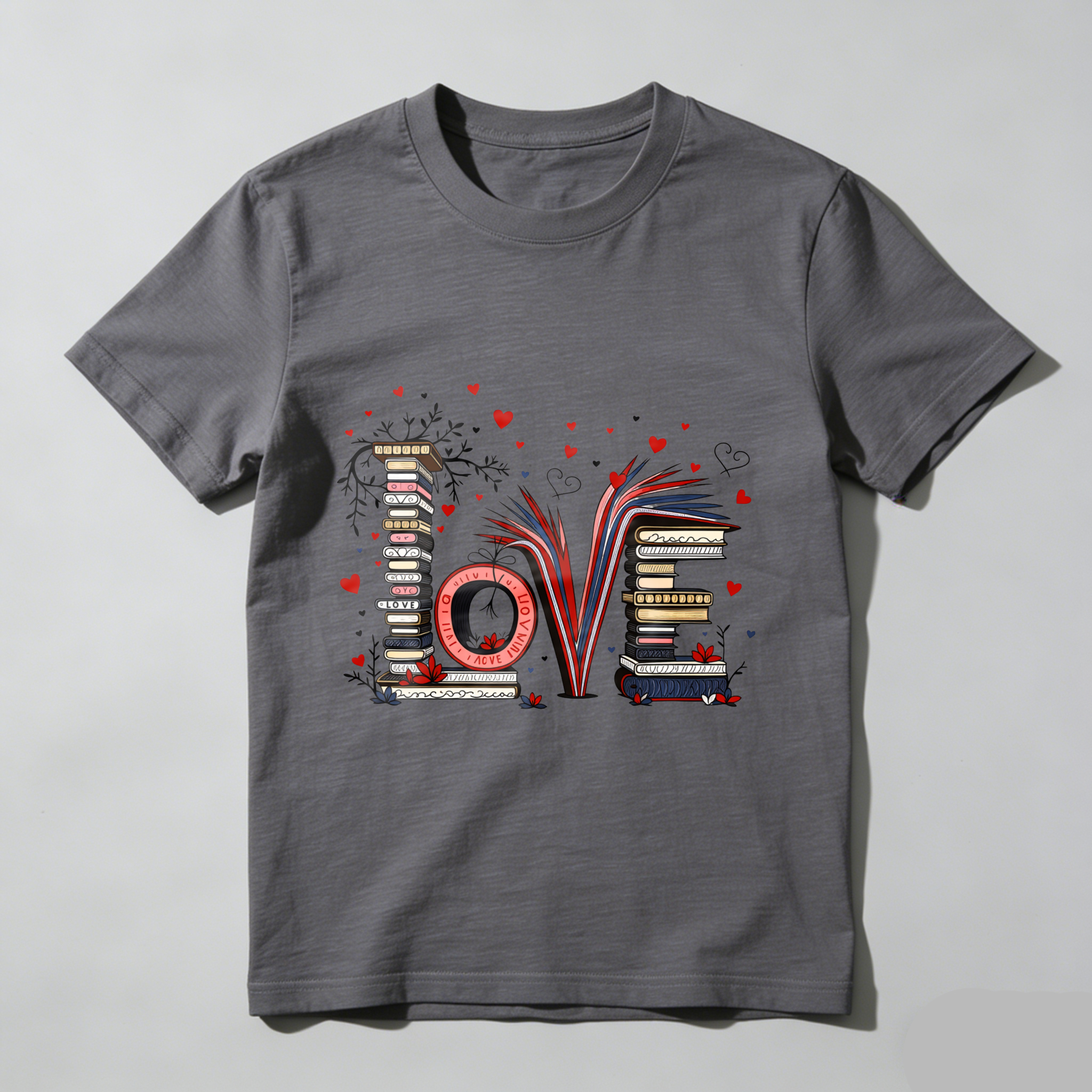 Wardrobecart Love Books Stack Hearts Colorful Design Tshirt