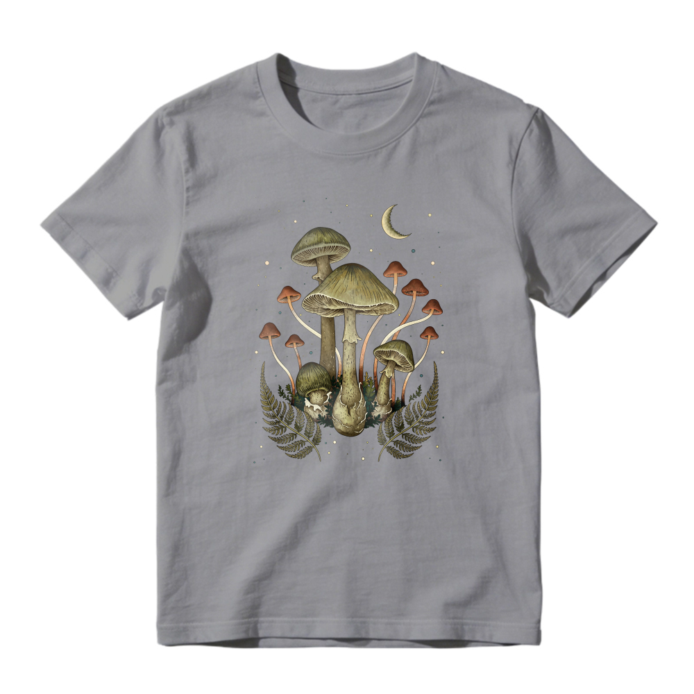 Mushroom And Fern Moon Night Sky Botanical Illustration, Unisex Classic T-shirt