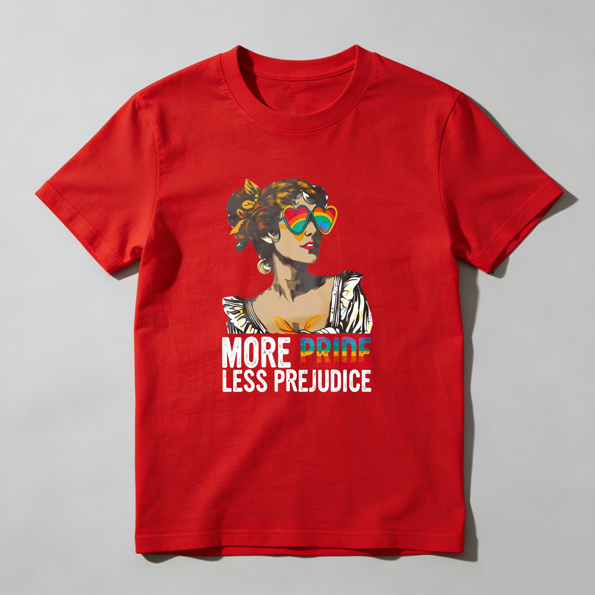 Wardrobecart More Pride Less Prejudice Woman With Rainbow Glasses tshirt