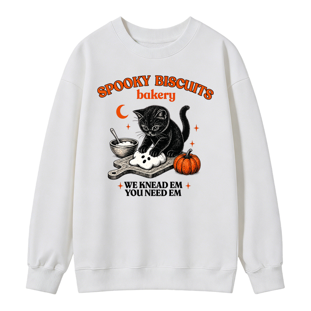 🎃💀Vintage Black Cat Baking Halloween Kitty Biscuits Sweatshirt, Spooky Season Pumpkin Pullover