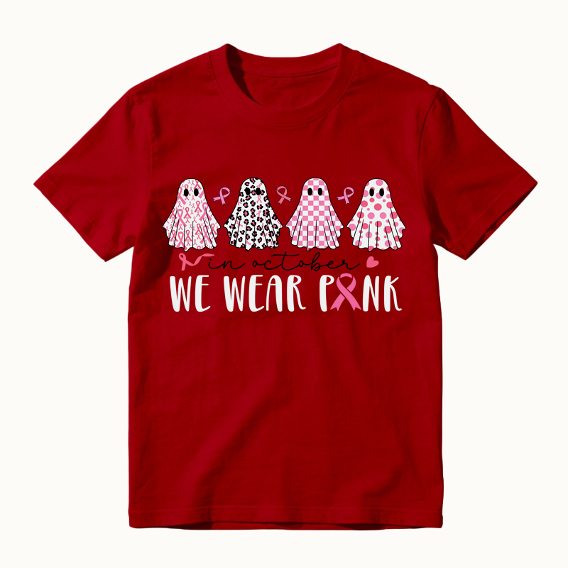In October We Wear Pink Ghost T-Shirt, Breast Cancer Awareness Shirt, Cancer Fighter Tee