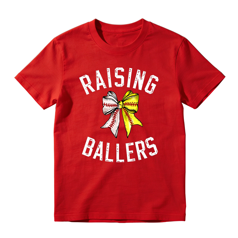 Raising Ballers With Baseball Bow Design T-shirt