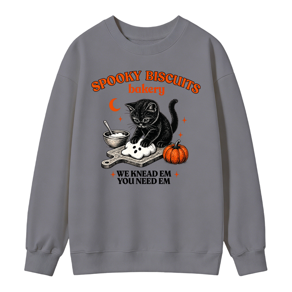 🎃💀Vintage Black Cat Baking Halloween Kitty Biscuits Sweatshirt, Spooky Season Pumpkin Pullover