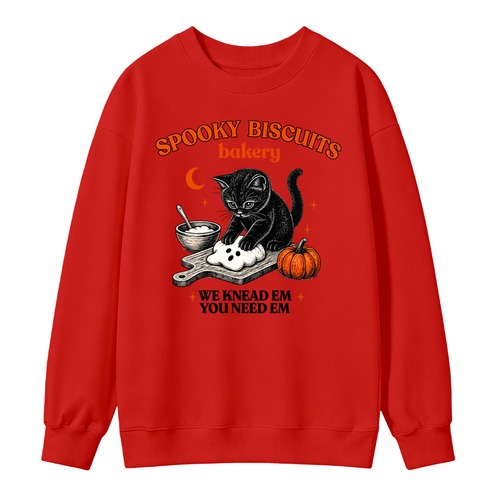 🎃💀Vintage Black Cat Baking Halloween Kitty Biscuits Sweatshirt, Spooky Season Pumpkin Pullover