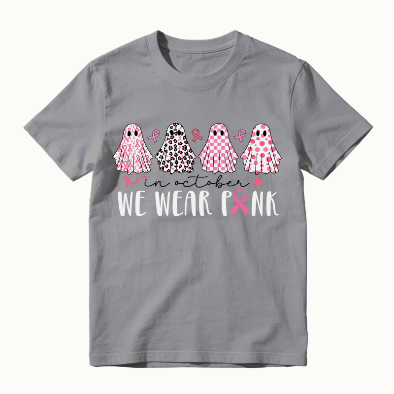 In October We Wear Pink Ghost T-Shirt, Breast Cancer Awareness Shirt, Cancer Fighter Tee