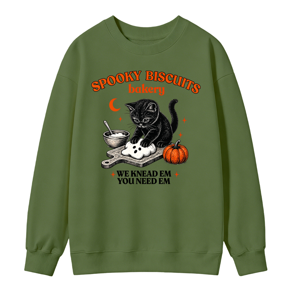 🎃💀Vintage Black Cat Baking Halloween Kitty Biscuits Sweatshirt, Spooky Season Pumpkin Pullover