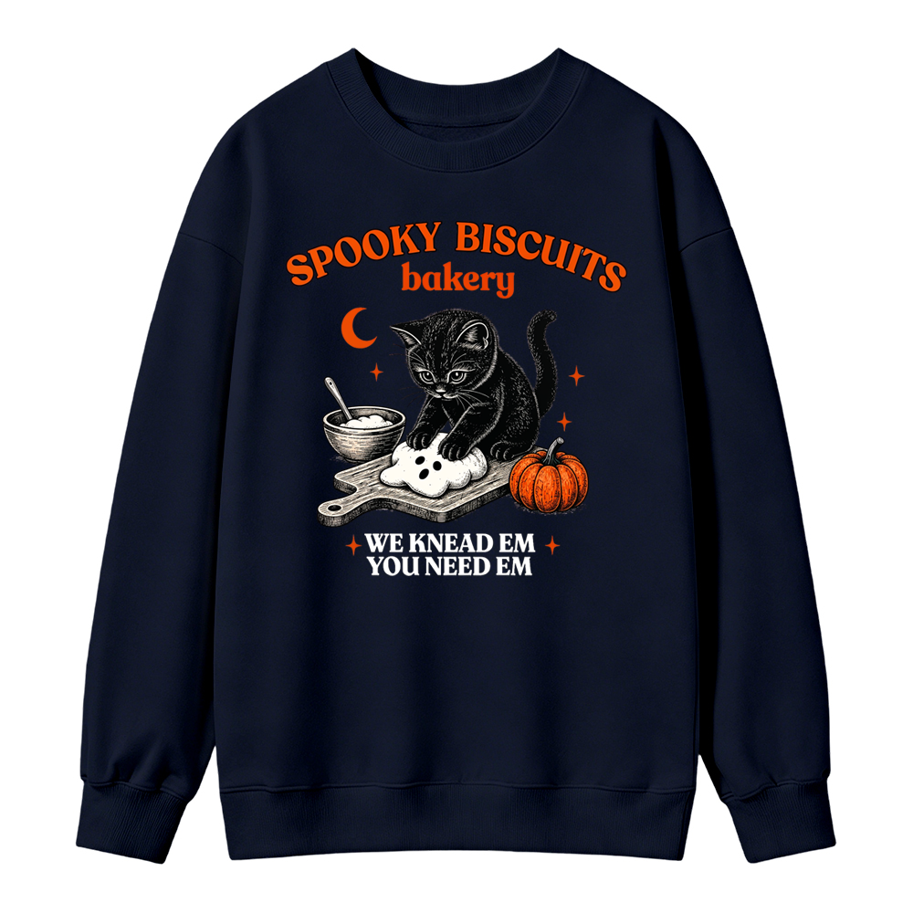 🎃💀Vintage Black Cat Baking Halloween Kitty Biscuits Sweatshirt, Spooky Season Pumpkin Pullover