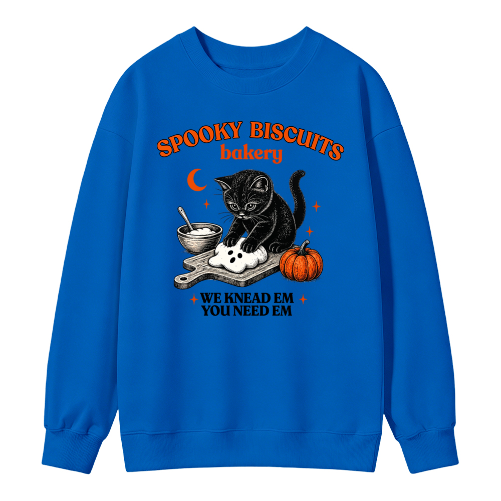 🎃💀Vintage Black Cat Baking Halloween Kitty Biscuits Sweatshirt, Spooky Season Pumpkin Pullover