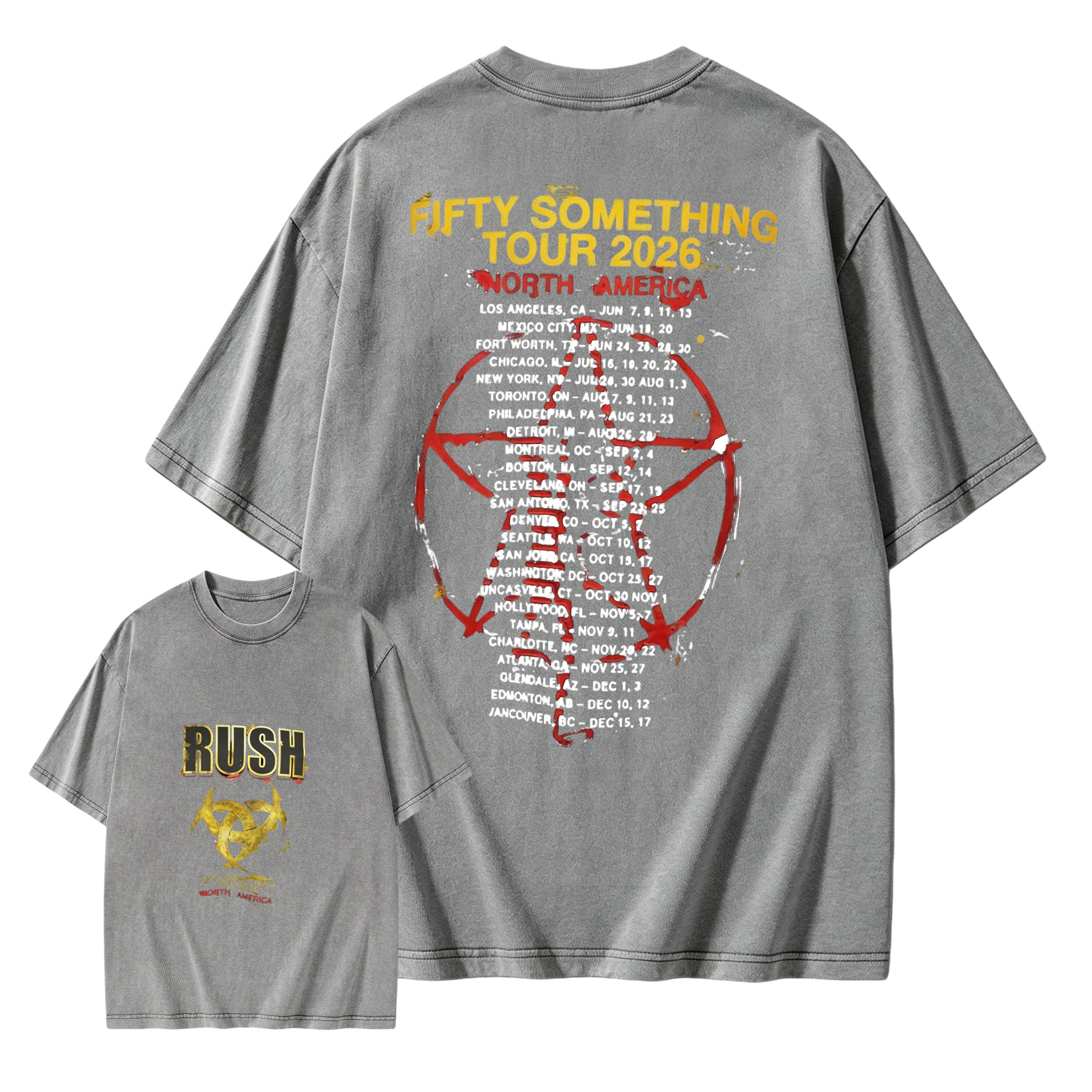Rush Fifty Something Tour 2026 North America Official Concert Poster Washed T-Shirt