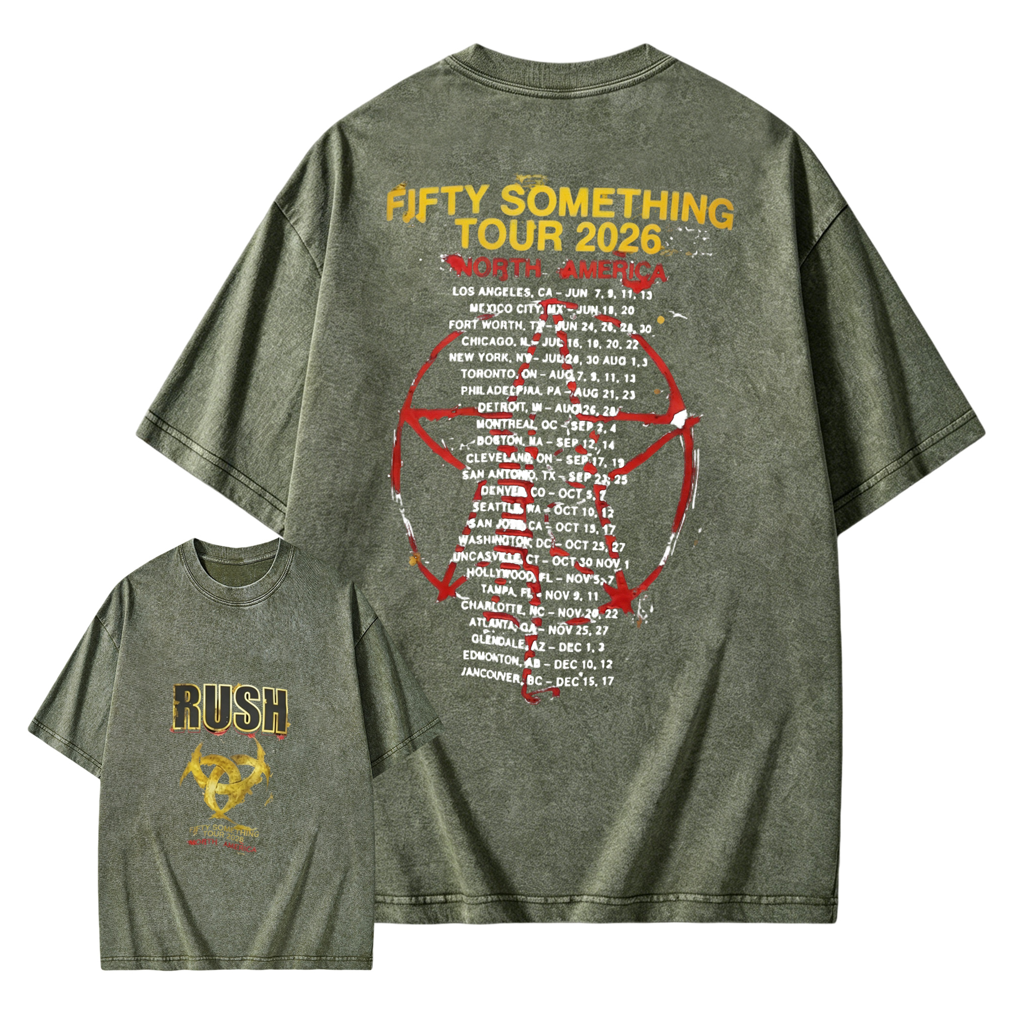 Rush Fifty Something Tour 2026 North America Official Concert Poster Washed T-Shirt