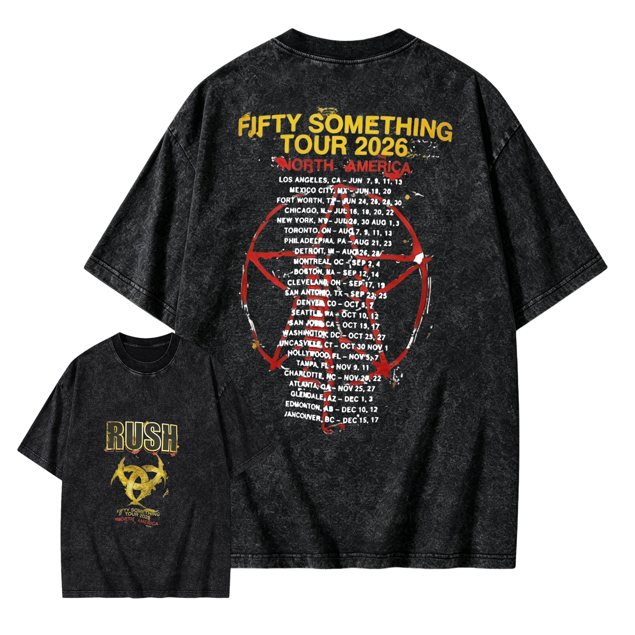 Rush Fifty Something Tour 2026 North America Official Concert Poster Washed T-Shirt