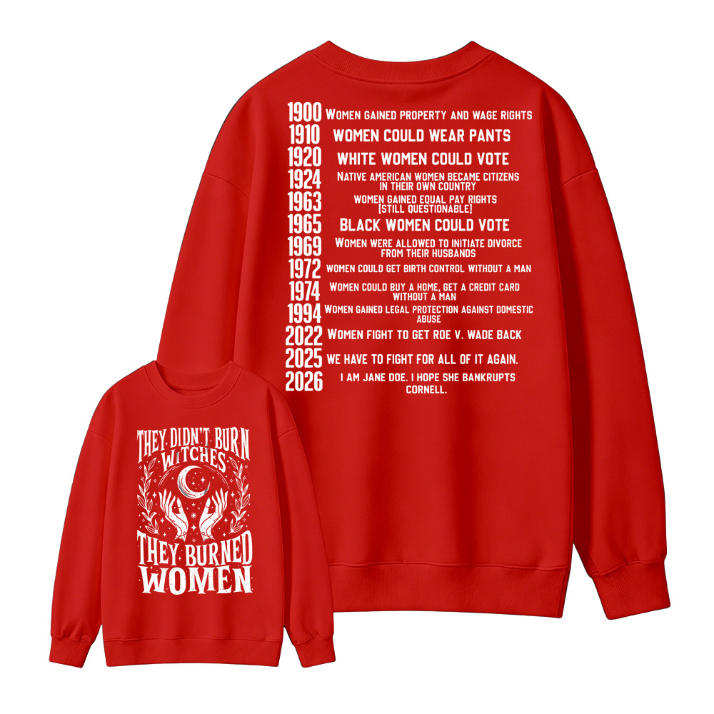 They Didn’t Burn Witches They Burned Women, I Am Jane Doe Sweatshirt, Women’s Rights 2026 Graphic Sweatshirt