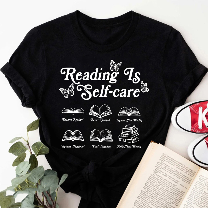 Wardrobecart Reading Is Self Care With Books And Butterflies Tshirt