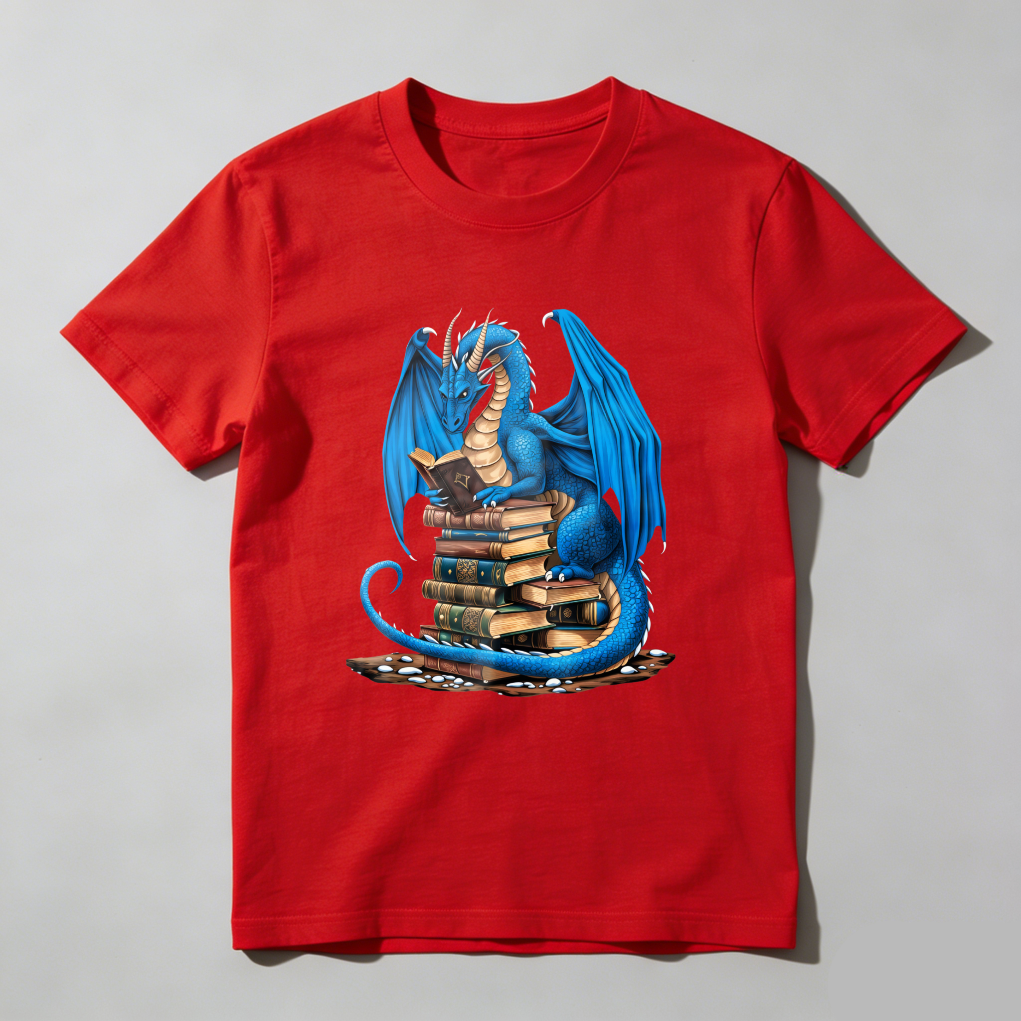 Wardrobecart Blue Dragon Reading Books Stack Tshirt