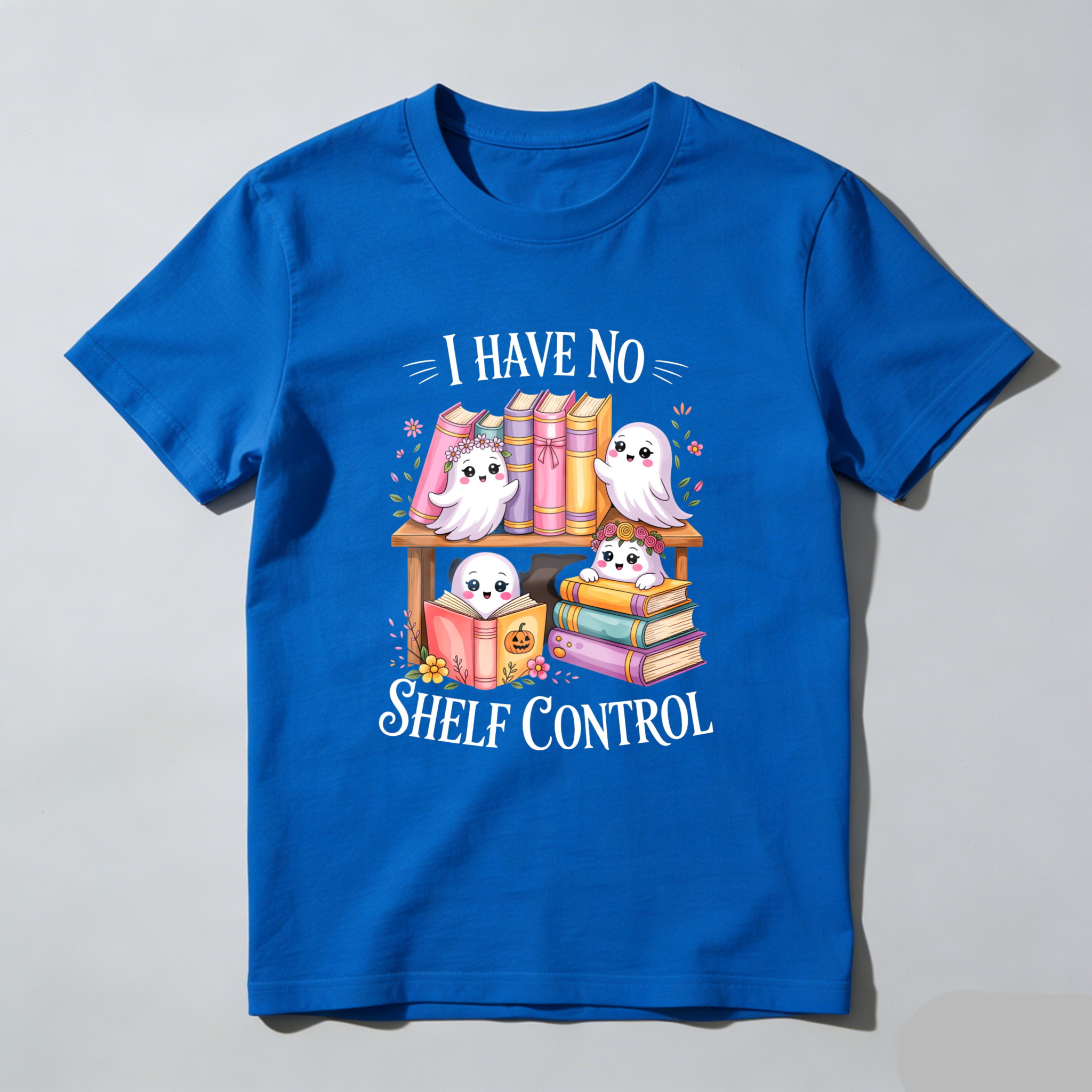 Wardrobecart Cute Ghosts Reading Books With Floral Accents And Text I Have No Shelf Control Unisex Classic T-shirt