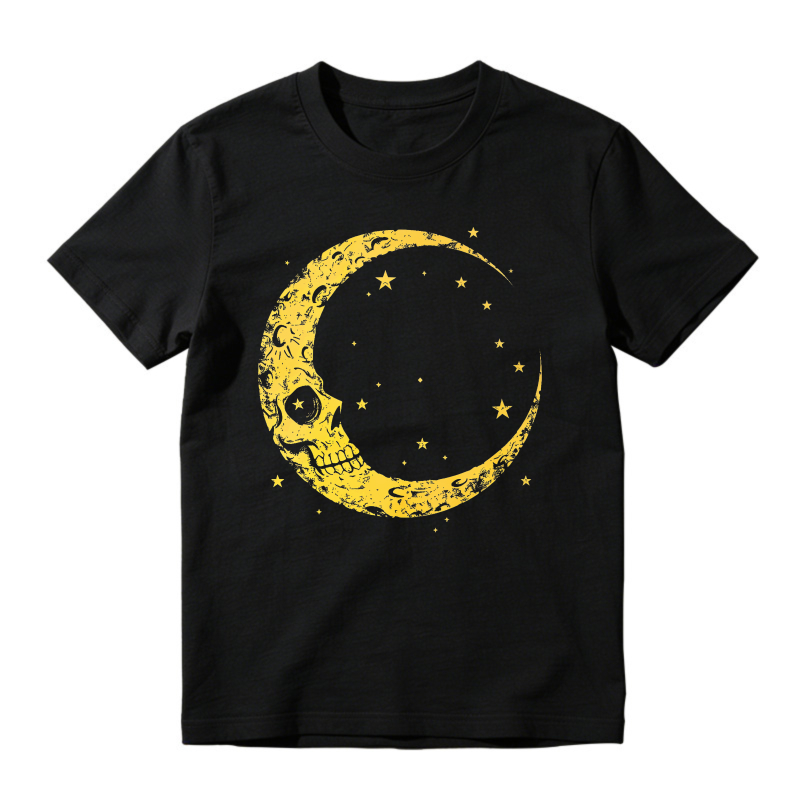 Yellow Crescent Moon Skull And Stars Graphic, Unisex Classic T-shirt