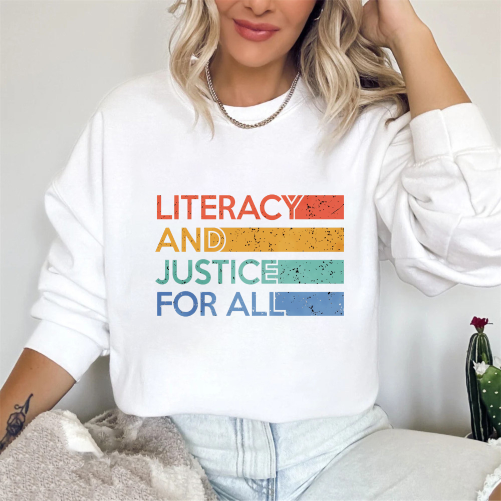 Wardrobecart Literacy And Justice For All Rainbow Text Unisex Classic Sweatshirt