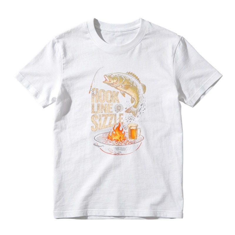 Hook Line Sizzle Fishing Fish Grill Beer Graphic Unisex Classic T-shirt