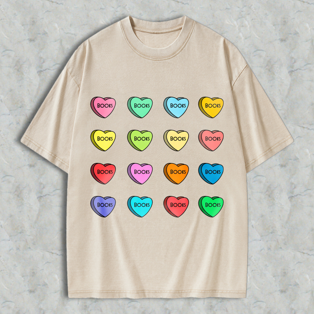 Wardrobecart Heart Shape Book Words Pattern Unisex Washed T-shirt