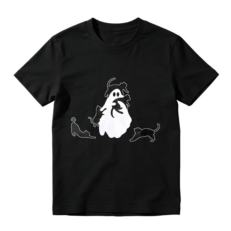 Cute Ghost Surrounded By Cats Halloween Unisex Classic T-shirt