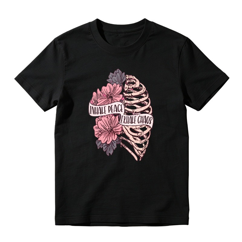 Inhale Peace Exhale Chaos Ribcage And Floral Art, Unisex Classic T-shirt