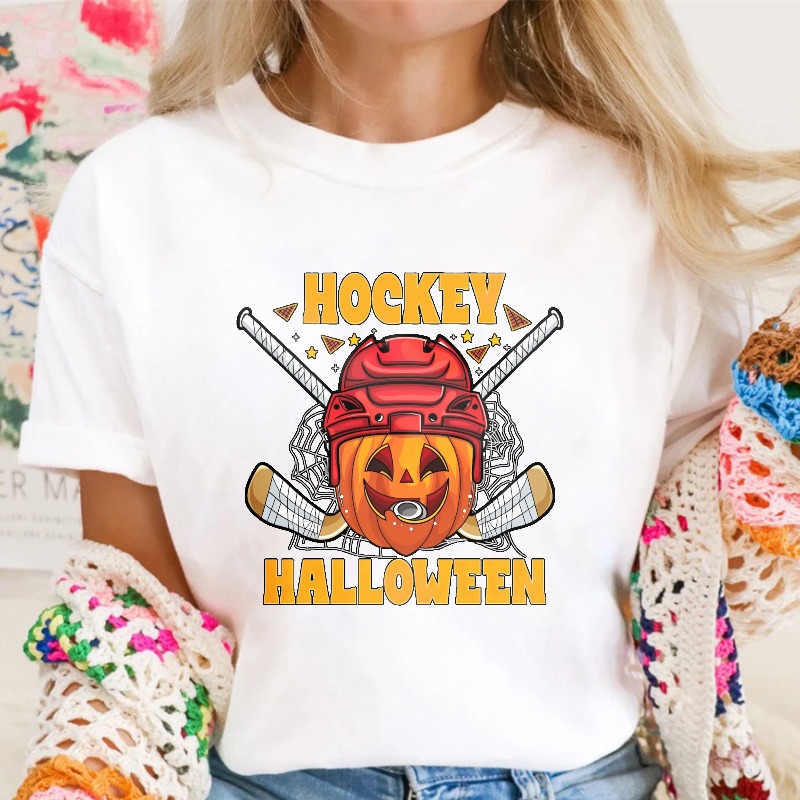 Hockey Halloween Pumpkin Goalie Mask Crossed Sticks Unisex Classic T-shirt