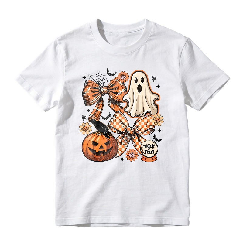 Halloween Ghost Pumpkin Bow Trick Or Treat Graphic, Unisex Classic T-shirt